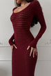 Meridress Long Sleeves Hollow Out Crochet Knit Midi Dress