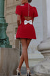 Meridress Mockneck Petal Sleeves Bow Knot Cut Out Mini Dress