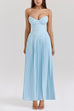 Meridress Strapless V Neck Pleated Corset Maxi Party Dress