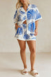 Meridress V Neck Short Sleeves Shirt and Drawstring Waist Shorts Seashell Print Set