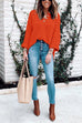 Meridress Buttons V Neck Side Split Waffle Knit Sweater