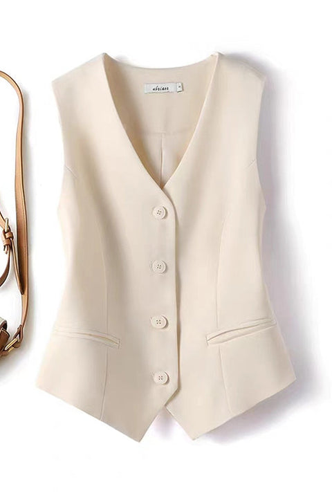 Meridress V Neck Button Up Pocketed Blazer Vest