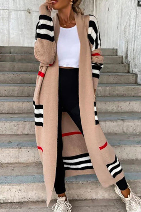 Meridress Open Front Color Block Striped Splice Long Sweater Cardigan