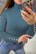 Meridress Turtleneck Gold Buttons Ribbed Knit Top