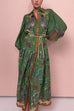 Meridress Puff Sleeves Button Down Birdie Printed Maxi Shirt Dress