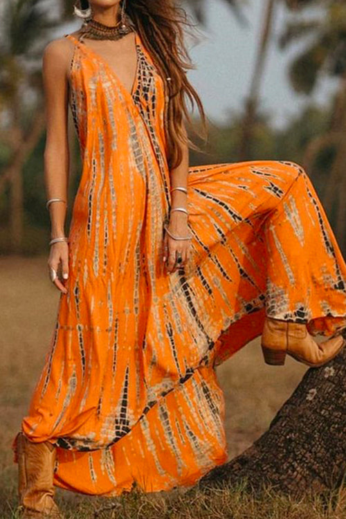 Meridress Bohemia V Neck Printed Maxi Cami Dress