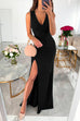 Meridress Sleeveless V Neck Waisted High Slit Maxi Party Dress