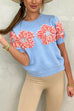 Meridress Crewneck Short Sleeves 3D Flower Sweater Top