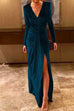 Meridress Deep V Neck Ruched Split Velvet Maxi Dress(5 Colors Available)