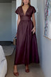 Elegant V Neck Short Sleeves Waisted Maxi Dress