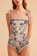 Meridress Bow Shoulder Floral Print One-piece Swimsuit