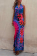 Meridress Cross V Neck Sleeveless Tie Dye Maxi Holiday Dress