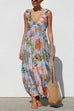 Meridress Sleeveless V Neck Floral Print Maxi Holiday Dress