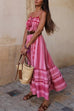 Meridress Tassel Crochet Hollow Out Splice Printed Ruffle Maxi Cami Dress