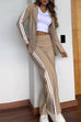 Meridress Color Block Open Front Blazer Elastic Waist Slit Wide Leg Pants Set