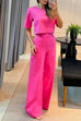 Meridress Crewneck Short Sleeve Crop Top Wide Leg Palazzo Pants Outfits Set