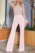 Meridress Feather-Paneled Long Sleeves Bell Bottoms Sequin Jumpsuit