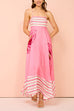 Meridress Backless Stripes Splice Floral Print Swing Maxi Cami Dress