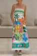 Meridress Spaghetti Strap High Waist Tropic Print Maxi Holiday Dress