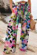 Meridress Drawstring Elastic Waist Wide Leg Floral Print Pants