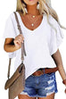 Meridress Casual V Neck Ruffle Short Sleeve T-shirt