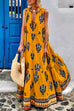 Meridress Tassle Deep V Neck Sleeveless Printed Maxi Swing Holiday Dress