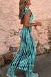 Meridress Cowl Neck Backless Tie Dye Hoodied Maxi Dress