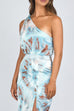 One Shoulder Waisted Slit Tie Dye Midi Dress