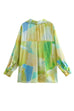 Meridress Long Sleeves Button Front Tie Dye Blouse Shirt