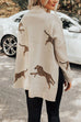 Meridress High Neck Side Slit Cheetah Pattern Sweater