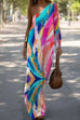 Meridress One Shoulder Long Sleeve Tie Dye Maxi Holiday Dress