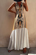 Meridress Sleeveless V Neck Printed Splice Maxi Swing Dress