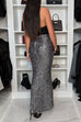 Meridress Christmas Party High Waist Sequin Bodycon Maxi Skirt