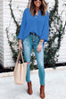 Meridress Buttons V Neck Side Split Waffle Knit Sweater