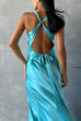 V Neck Twist Front Tie Bow Backless Satin Maxi Dress