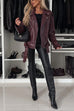 Meridress Zip Up Belted Faux Leather Trendy Jacket