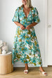 V Neck Lantern Sleeves Waisted Floral Print Maxi Dress