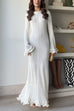 Meridress Bell Sleeves Back Lace-up Ruffle Trim Maxi Dress