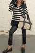 Meridress Turtleneck Zip Up Striped Pullover Sweater