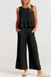 Meridress Crewneck Ruffle Tank Top Wide Leg Pockets Pants Set