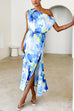 One Shoulder Side Slit Printed Maxi Dress