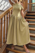 Meridress Elegant Asymmetric Shoulder Pleated Swing Maxi Dress