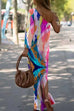 Meridress One Shoulder Long Sleeve Tie Dye Maxi Holiday Dress