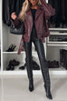 Meridress Zip Up Belted Faux Leather Trendy Jacket