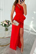 Meridress One Shoulder Cut Out Draped Front Maxi Party Dress