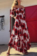 Off Shoulder Bell Sleeves Floral Print Ruffle Maxi Dress