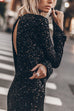 Meridress Long Sleeves Back Cut Out Sequin Midi Dress