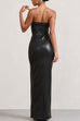 Meridress Strapless High Slit Faux Leather Bodycon Maxi Dress