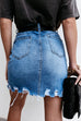 Meridress Raw Hem Ribbed Trendy Denim Skirt