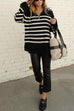 Meridress Turtleneck Zip Up Striped Pullover Sweater